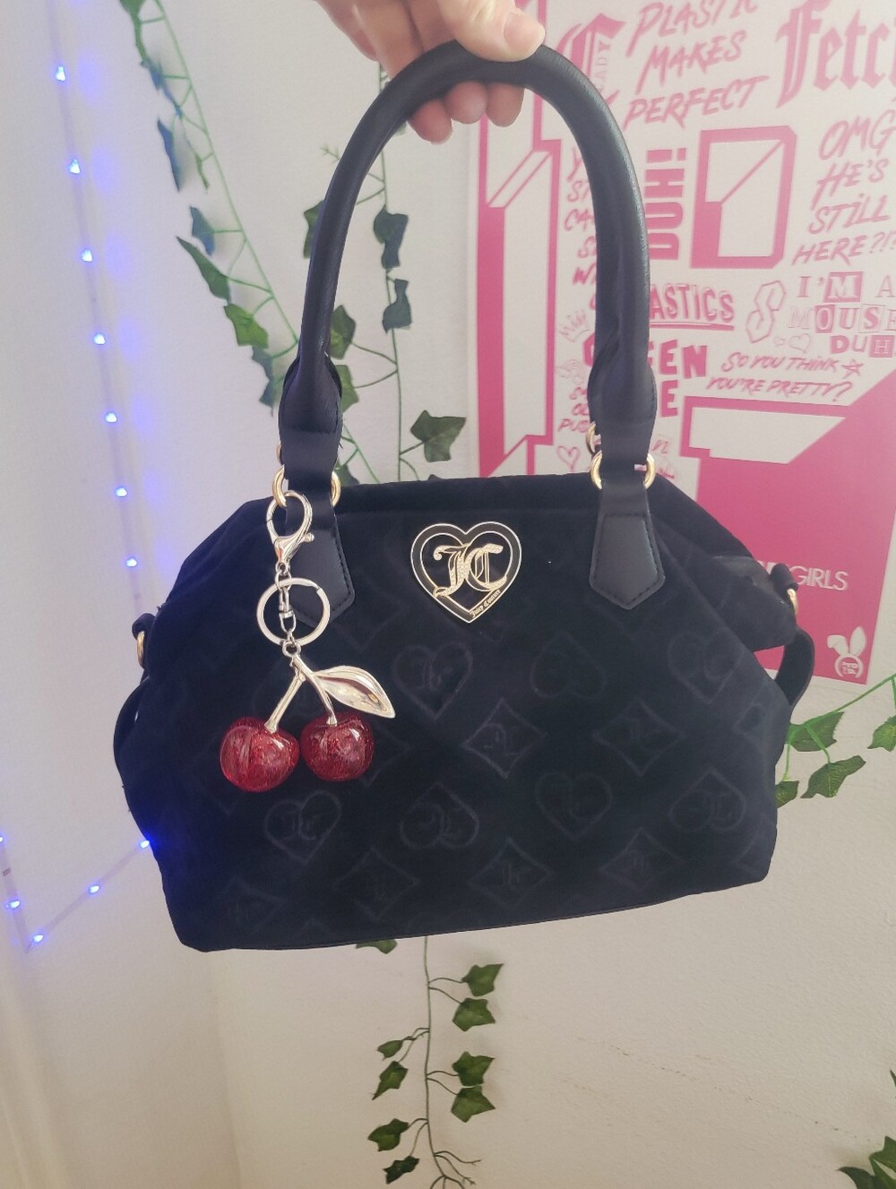 Juicy Black Velour Satchel Shoulder Bag Excellent Condition